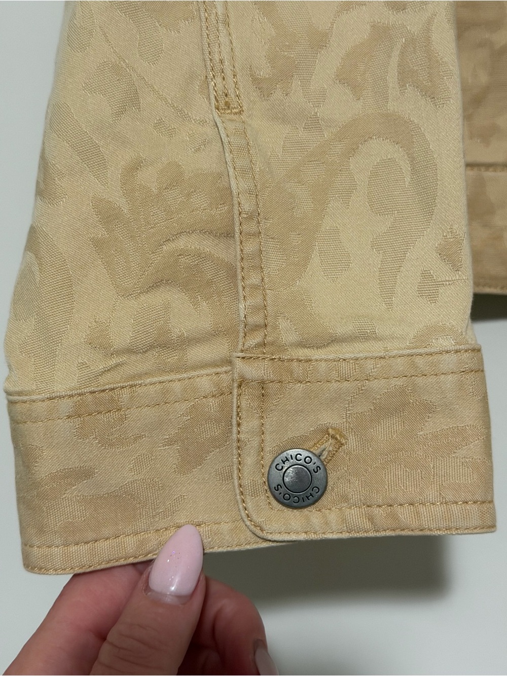 Chico's Light Gold/Yellow Jacquard Zip Denim Jacket - Picture 7 of 9